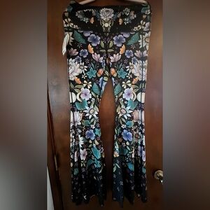Yoga Democracy Floral Bell  Bottom Pants XL NEW W/TAGS
